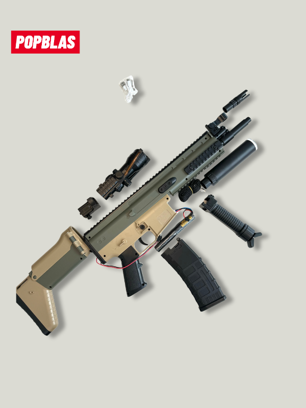 Automatic Gel blaster gun — TOY GUN, SCAR Made of high quality materialsy. Fully Automatic / Semi-Automatic. Grenade Launcher | Stress Relief Toy | Not for Indoor Use | For Adults Only